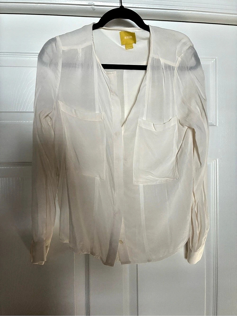 Anthro Sheer Pocket Blouse in White Like New